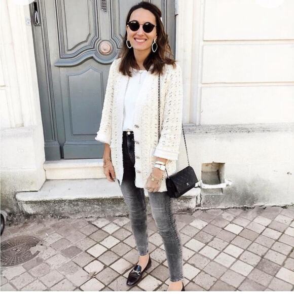 Zara TEXTURED WEAVE JACKET WITH JEWEL BUTTON Size Small - Picture 7 of 16